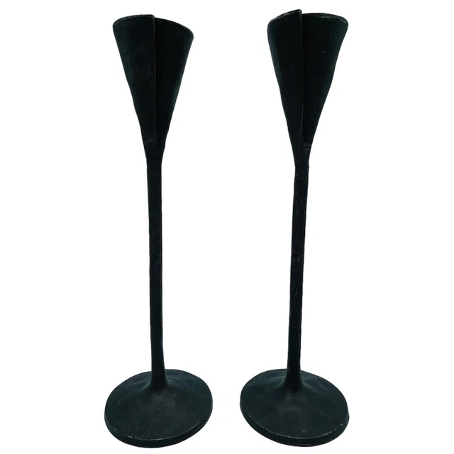 POTTERY BARN PETALUMA Brutalist Rustic Cast Iron Set of 2 Candle