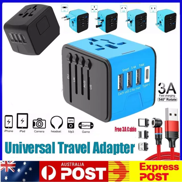 International Universal Travel Adapter 3 USB &Type-C Outlet Converter Plug Power