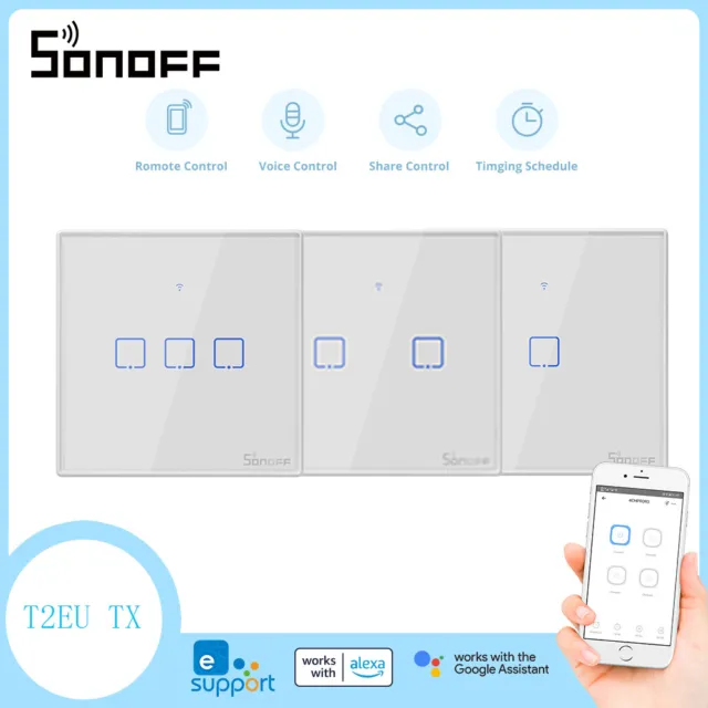 Sonoff T2 EU Smart Home Touch Wall Switch Wireless RF Wifi APP Remote Control