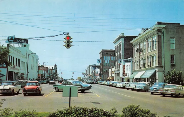 Downtown Columbus Vtg Cars Stores Street Scene Columbus,MS Vtg 1960's Postcard