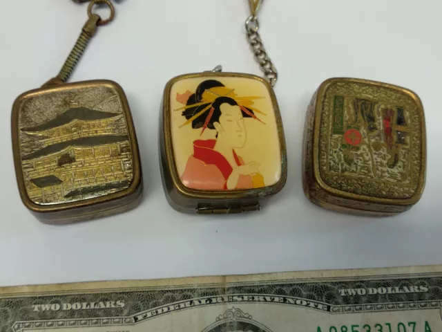 3 VINTAGE SANKYO miniature musical box key ring chain Japan 1