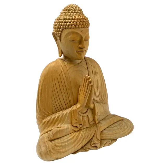 Namaste' Blessing Buddha Sculpture Handmade wood carving Statue Balinese Art 2