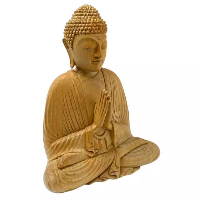 Namaste' Blessing Buddha Sculpture Handmade wood carving Statue Balinese Art 2