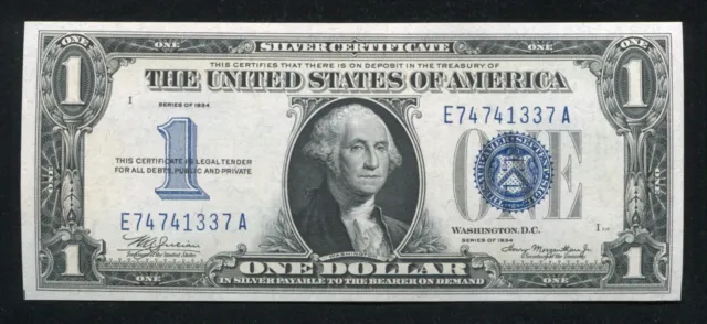 Fr. 1606 1934 $1 One Dollar “Funnyback” Silver Certificate Gem Uncirculated (D)