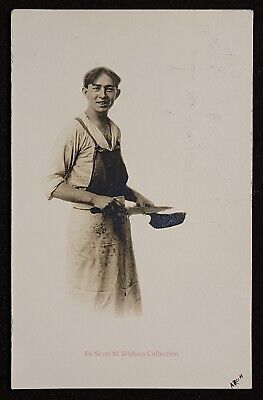 Creepy RPPC of a Male Cook in Apron Holding a Knife and Frying Pan. C1910's