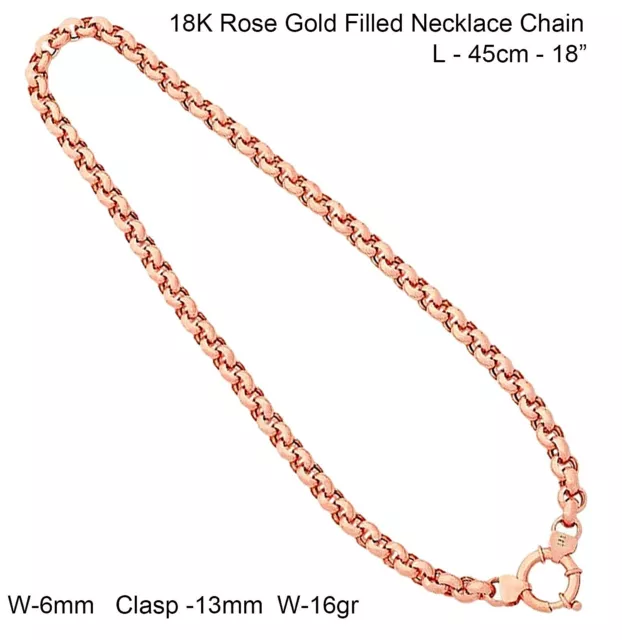 Chain Real 18k Rose Pink Gold Solid Filled Boltring Rolo Belcher Necklace 45cm 2