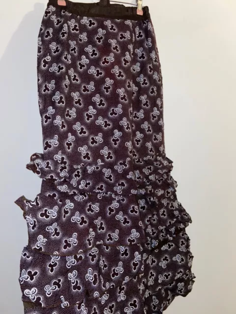 Vintage Bohemian Skirt Size 8 Long Brown Floral Ruffles Boho Retro Gypsy Folk