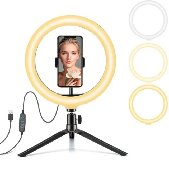 Dimmable Photography Video Light Phone Stand Three Color Ring Light