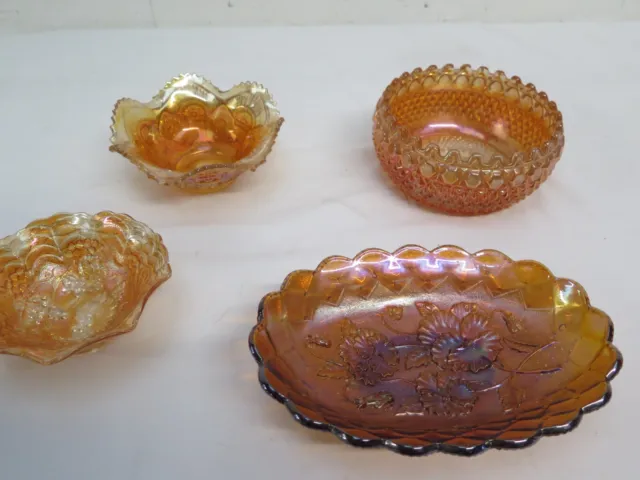 Carnival Glass Bowls x4 Orange Amber Vintage Bundle Job Lot
