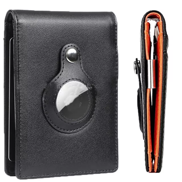 Men RFID Airtag Wallet with Money Clip Leather Credit Card Air Tag Case Billfold