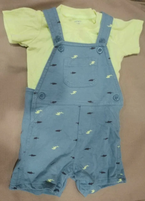Carters Baby Toddler Outfit Boys 2-Pc Tee & Fish Sharks Overalls Set 18 Months