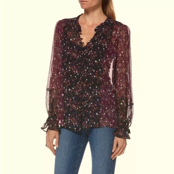 PAIGE Dorothy Floral Silk Blouse Women Size Medium Retail $250