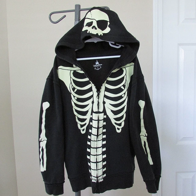 Disney Parks Skeleton Black Glow in the Dark Zip Up fleece Hoodie jacket-large