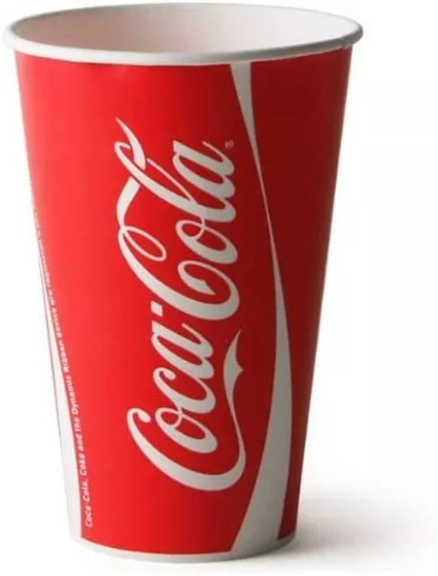 100 x 12oz Coca Cola Paper Cups + Slot Lids + Clear Straws 300ml