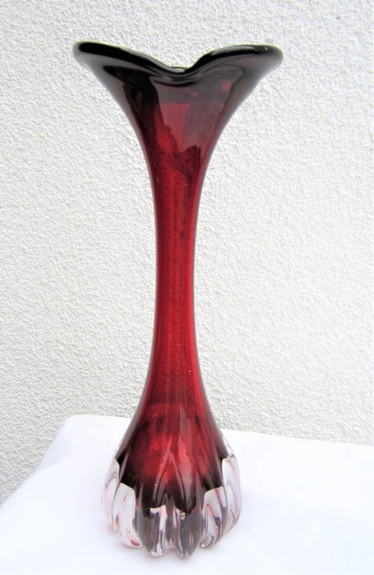 vintage ruby red vase clear cover heavy noble shape ASEDA 30cm