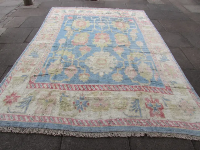 Vintage Traditional Hand Made Turkish Oushak Oriental Wool Blue Carpet 330x240cm