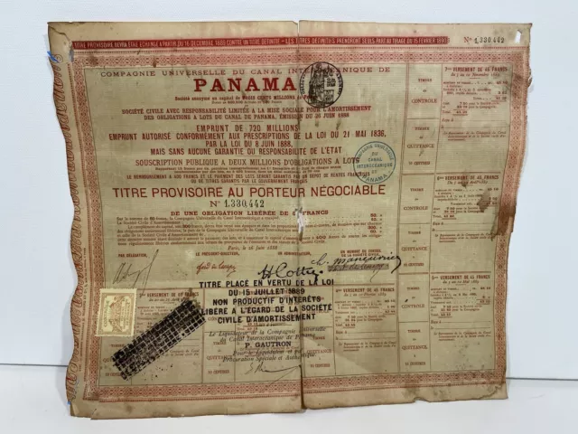 Vintage Panama Canal Stock Certificate - Obsolete