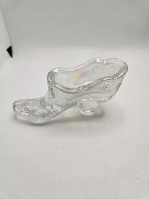 Mosser Glass Shoe Bows & and Scrolls with Beaded Edge Clear Iridescent