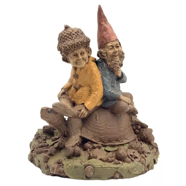 Tom Clark Gnome HEATHER & JAN Figurine #24 Turtle Taxi Scottish Dutch Vtg 1983