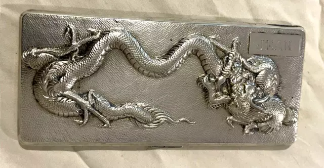 Antique Chinese Export Large Sterling Silver Dragon Money Case / Wallet 187Gr.