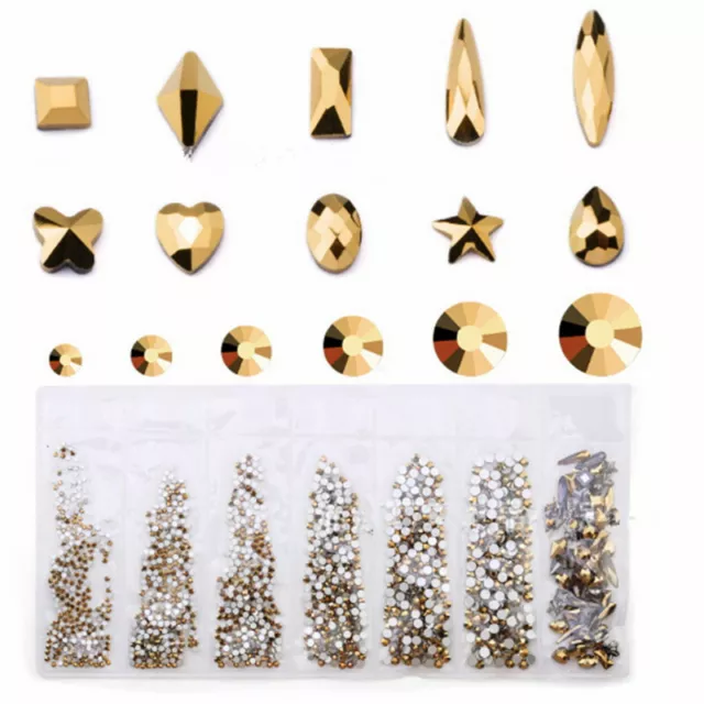 1788pcs Mixed Size 3D Nail Art Rhinestones Flatback Crystal AB Gems Glass Stones