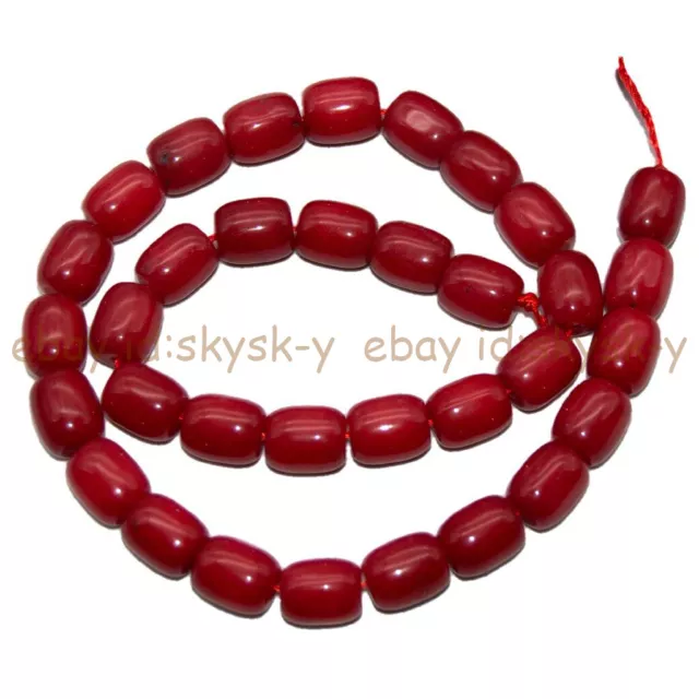 9x11mm Red Jade Gemstone Barrel Cylinder Loose Beads 15'' Strand