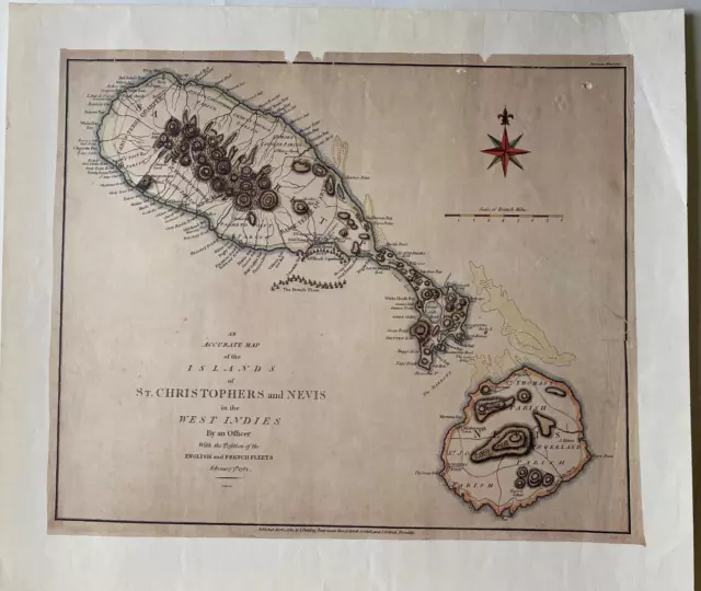 ISLANDS of ST. CHRISTOPHERS and NEVIS, West Indies, 1980s, Print Map, 18"x16"