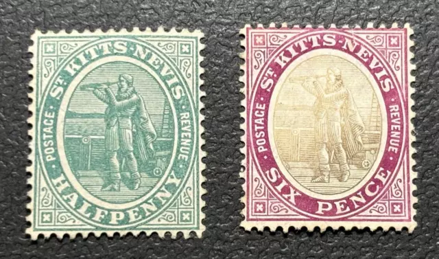 ST KITTS and NEVIS stamps GB 1905 Columbus 1/2 d , 6 d / NG / MR812