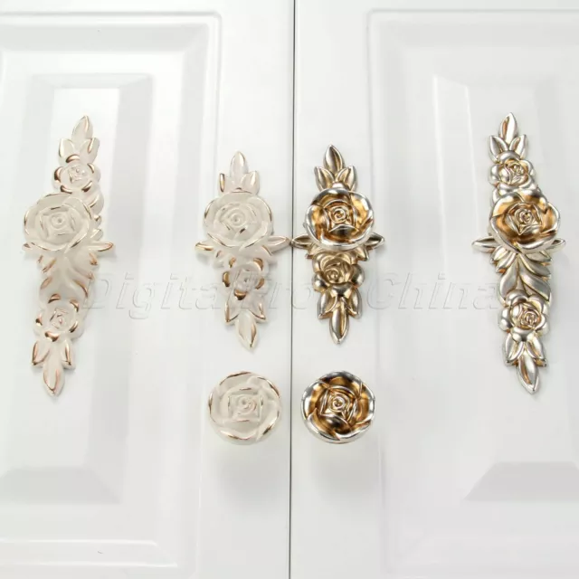 Antique Silver Rose Cabinet Drawer Door Knobs Closet Handles Pull Hardware Décor
