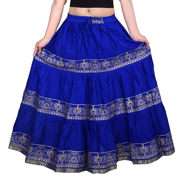 Jupe Longue Rouge évasée Ethnique Rajasthani - Taille XL, Coton, Fleurs, Vintage Inde