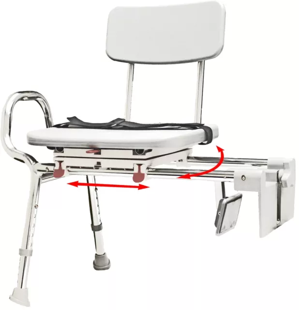 Eagle 77762 Sliding Shower Chair Tub-Mount Bath Transfer Bench with Swivel Seat 3