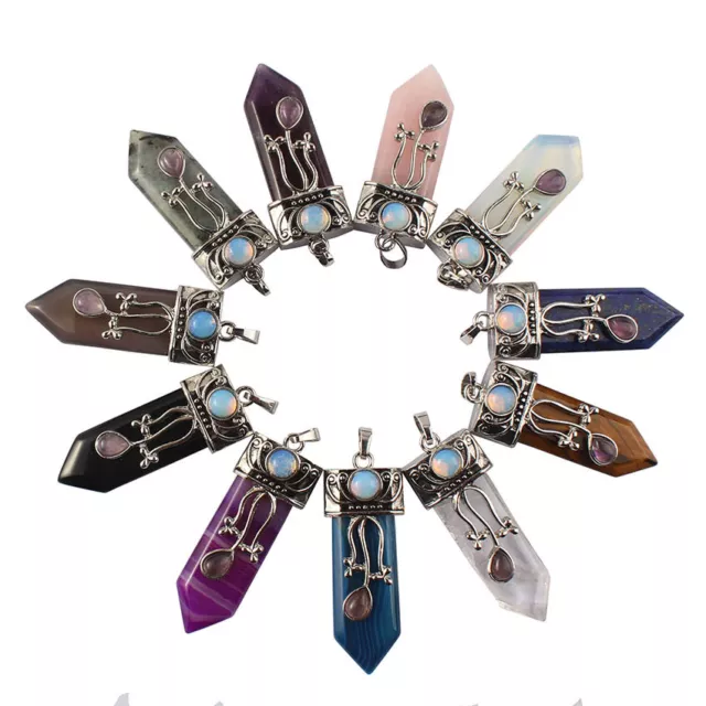 Natural Healing Crystal Quartz Sword Chakra Pointed Reiki Pendulum Stone Pendant