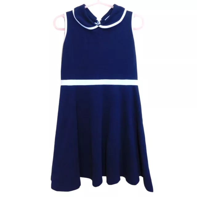 Jacadi Paris Girls Size 6A 6 Dark Blue Sleeveless Dress Peter Pan Collar