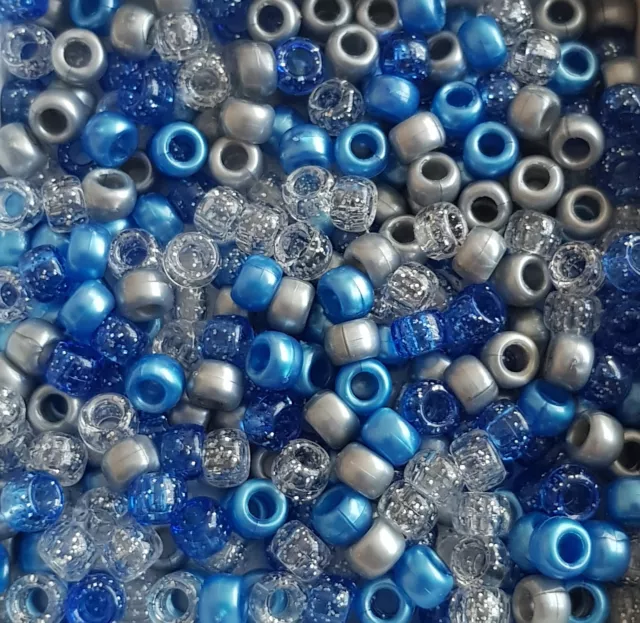 100 Blau Eis Pony Perlen Mix Webstuhl Bänder Haar Dummy Schmuck Gefroren Blau Silber