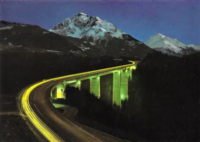 Vintage Austria Chrome Postcard Europa Bridge on the Brenner Motorway at Night