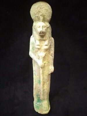 ANCIENT EGYPTIAN ANTIQUES USHABTI STATUE GODDESS SEKHMET Lion Faience Statue BC