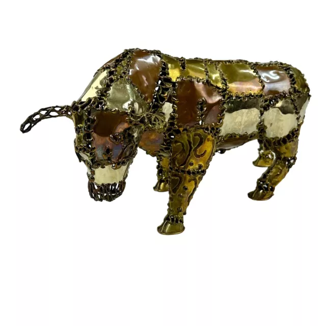 Brutalist Modernist Patchwork Metal Bull Sculpture MCM - Pal Kepenyes Style 12”