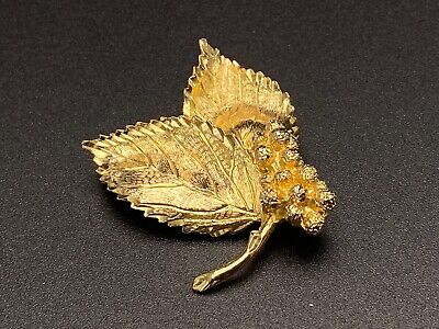 Japanese Hand crafted Gold Leaf Shape Brooch. Made in Japan. Vintage Jewelry