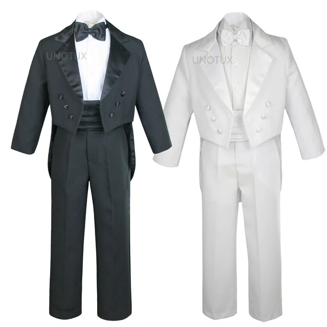 Boys Baby Kid Teen Black White Formal Wedding Formal Tail Tuxedos Suits sz S-20