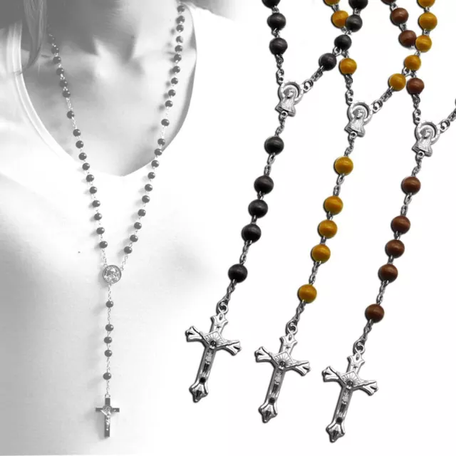 Rosenkranz Kette Gebetskette Jesus Perlen Kreuz silber Herren Damen Schmuck  KV27