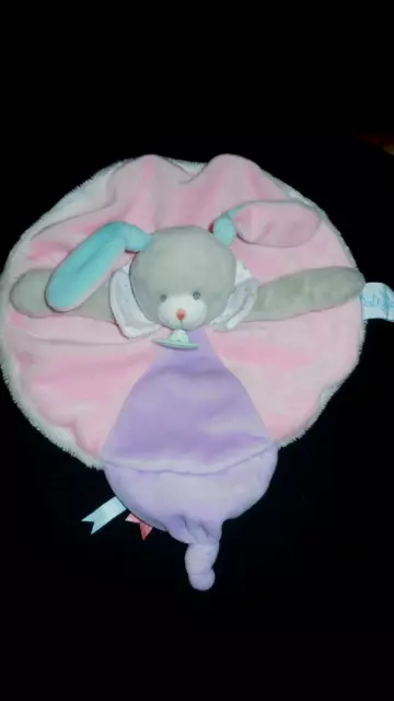 doudou plat lapin rond Les Touptis rose violet mauve BABY NAT