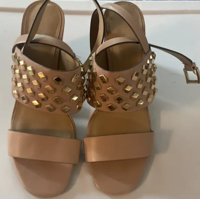 Michael Kors Valencia Ankle Strap Studded Sandals Heels Leather Nude Size 8/38.5