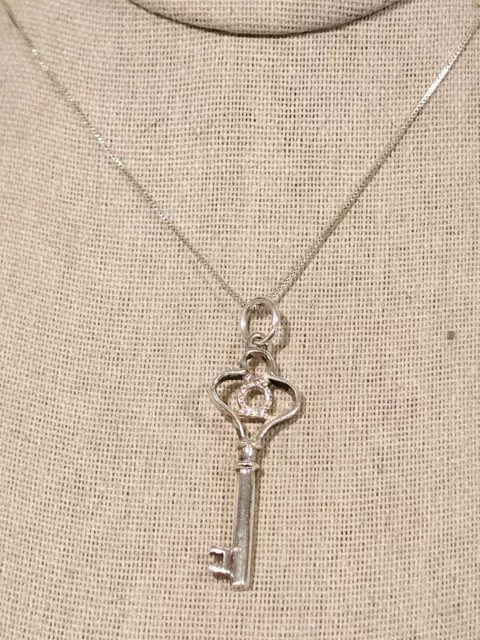 Tiffany & Co. Sterling Silver Large Skelton Key Pendant Necklace 925, 18"