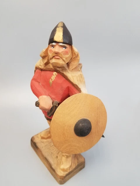Henning Norway Hand Carved Vintage Viking Standing With Sword And Shield 8"