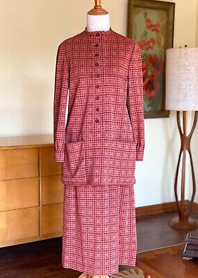 60s Geoffrey Beene Wool Dress Set 1960s Designer Vintage Check Skirt Top Jacket