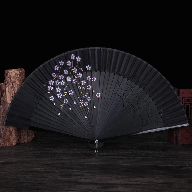 Pure Silk Folding Fan Sense Men's Women's Folding Folding Fan Black