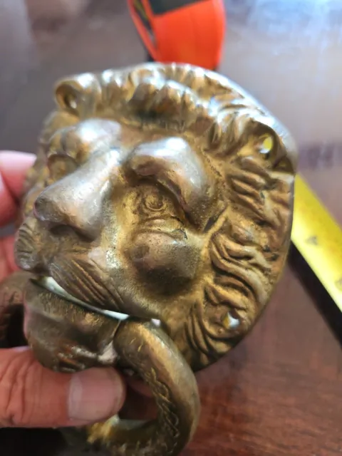 Heavy Solid Brass LION HEAD DOOR KNOCKER VINTAGE VICTORIAN STYLE 4”x6” NOS