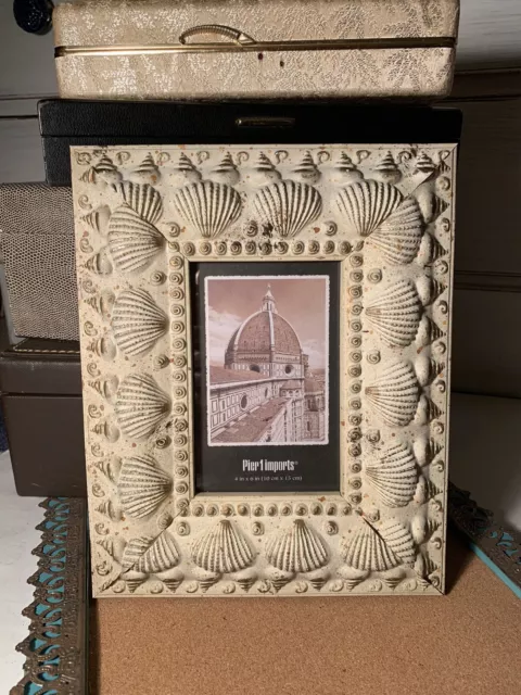 Pier 1 Picture Photo Frame Antique White Distressed Resin Gold Scroll 4x6 Photo