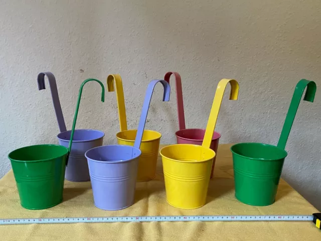 7 bunte Blumen-Über-Töpfe zum Aufhängen Pflanztopf Balkon Terasse 