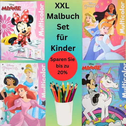 XXL Malbuch Set mit Disney Princess und Disney Minnie Mouse, Malspaß für Kinder